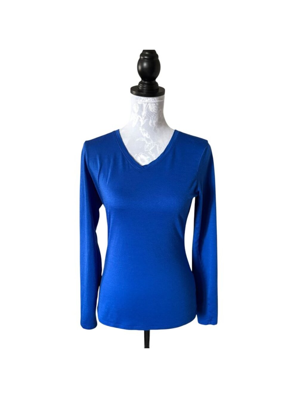 Segments Merino Wool V Neck Long Sleeve Top Womens Royal Blue